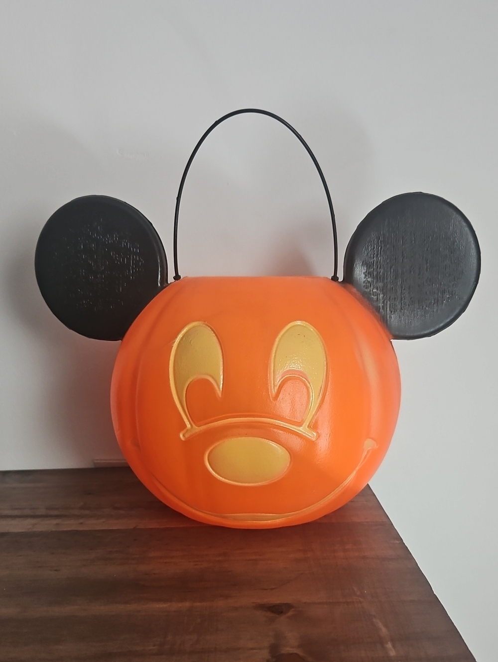 Mickey Mouse Orange Pumpkin Pail Black Ears Halloween Candy Decor Disney USA